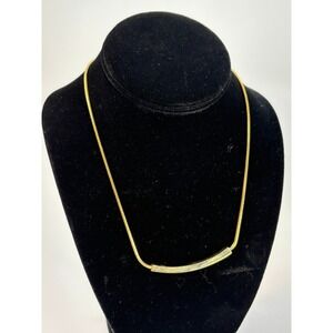 Gold Tone Snake Chain Necklace Choker with Bar Elegant Preppy Piece 12 inch